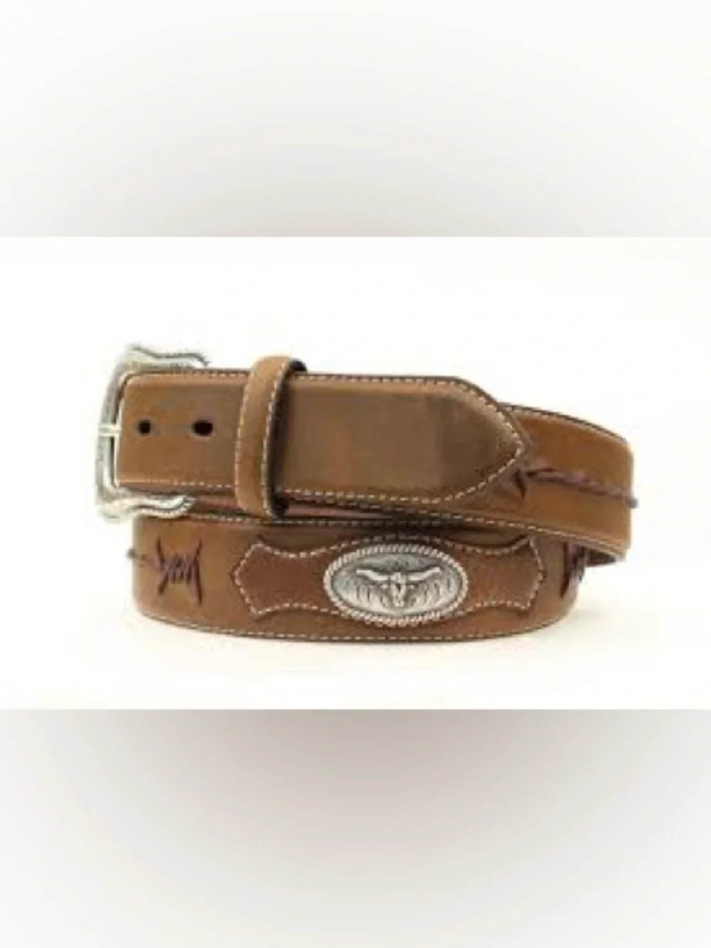 Nocona M&F Western Brown Leather Belt Size 34 Barbed Lace Longhorn Conchos No Bu